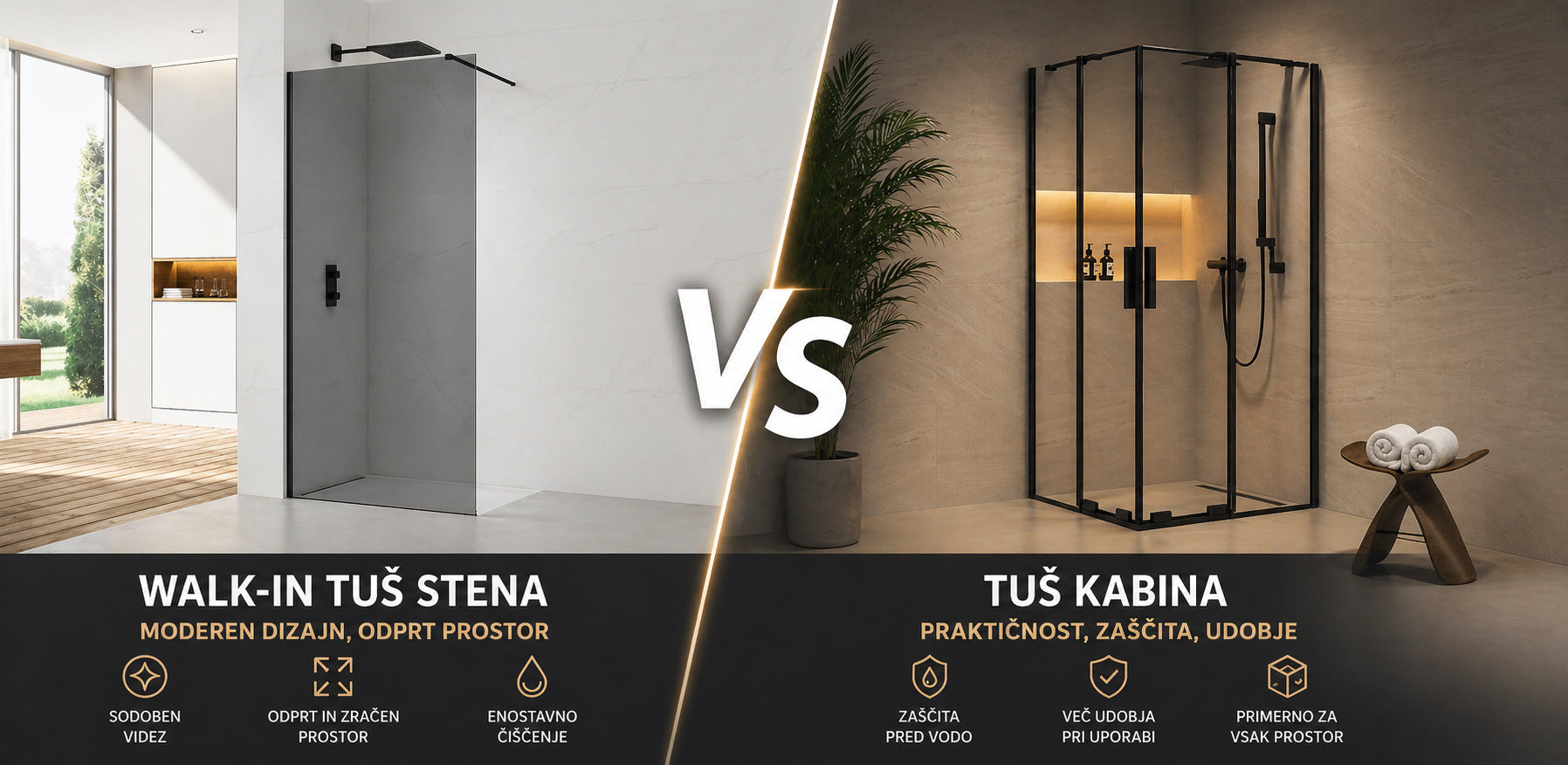 Walk-in tuš stena vs tuš kabina: katera izbira je prava za vašo kopalnico?