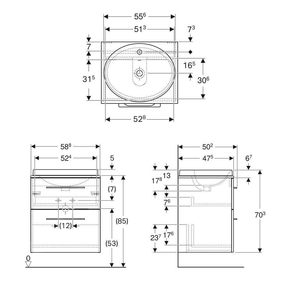 502.870.00.1 Geberit Selnova Square 59 x 50 cm umivalnik z omarico