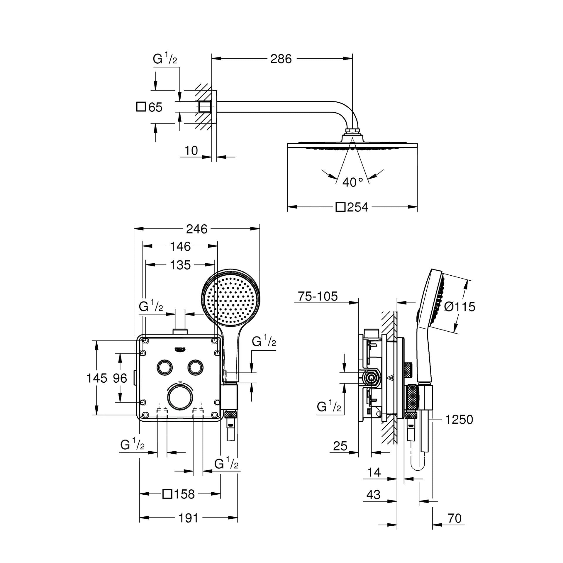 34742000 Grohe Grohtherm SmartControl Perfect podometni komplet za tuš