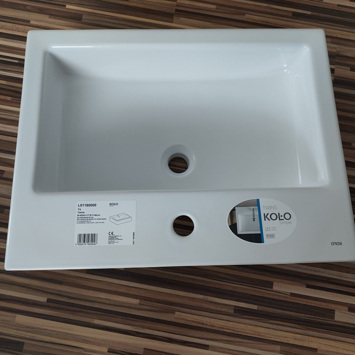 L51160000 Kolo Twins 60 x 46 cm pravokotni keramični umivalnik z odprtino za armaturo