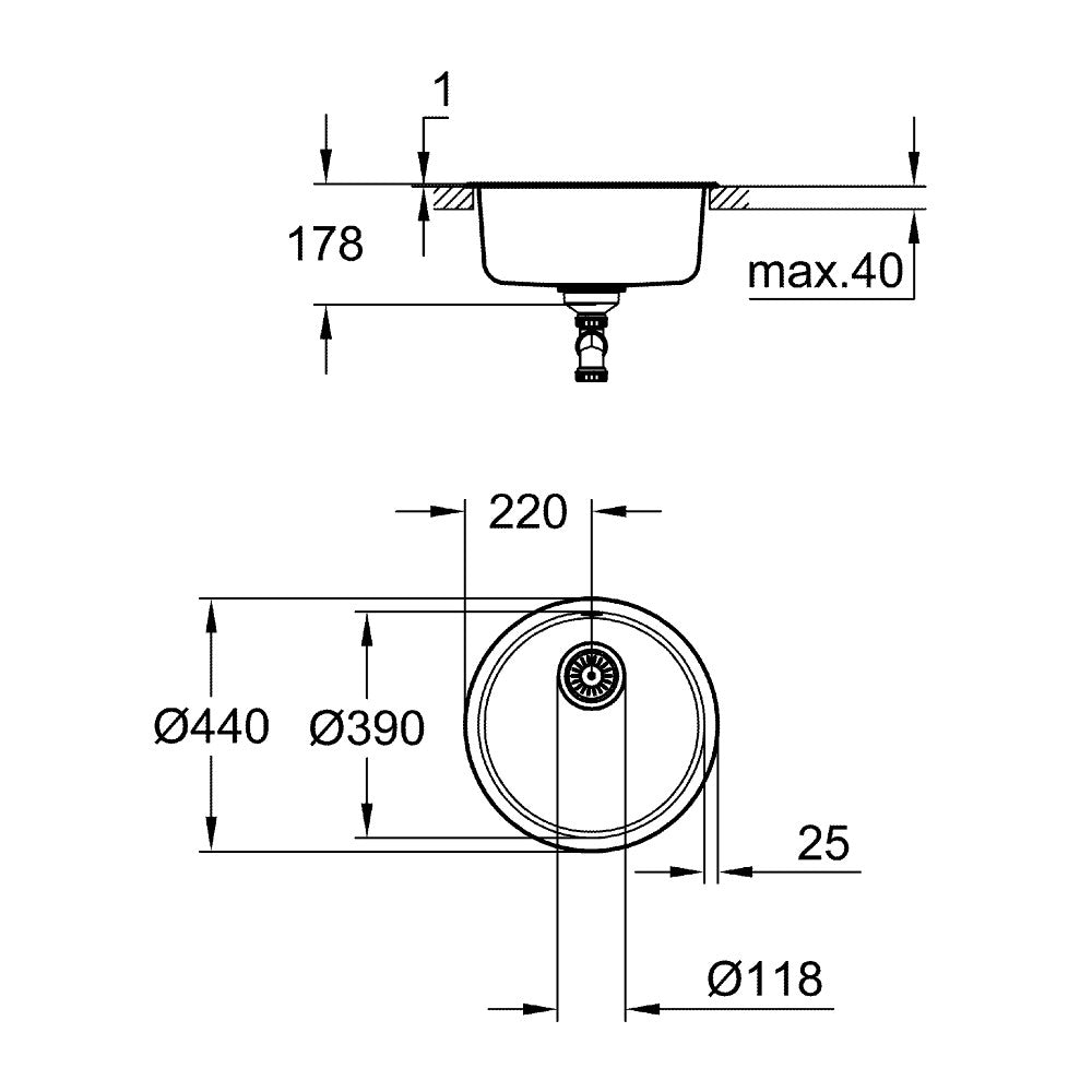 31720SD0 Grohe K200 44 cm okroglo pomivalno korito iz nerjavnega jekla