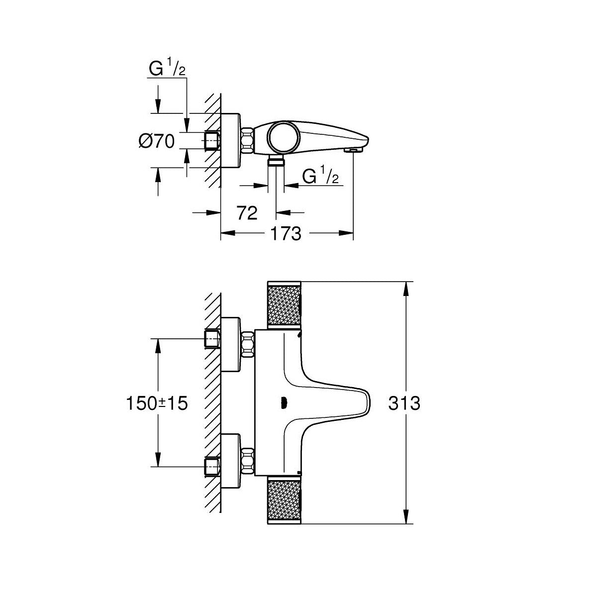 34830000 Grohe Grohtherm 1000 Performance stenska termostatska armatura za kad
