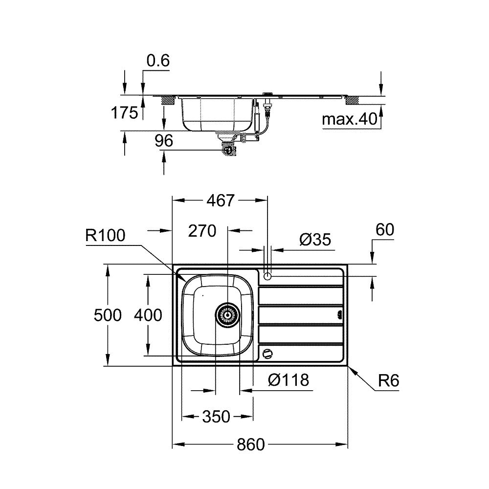 31562SD1 Grohe Set 86 x 50 cm pomivalno korito K200 s kuhinjsko pipo BauEdge