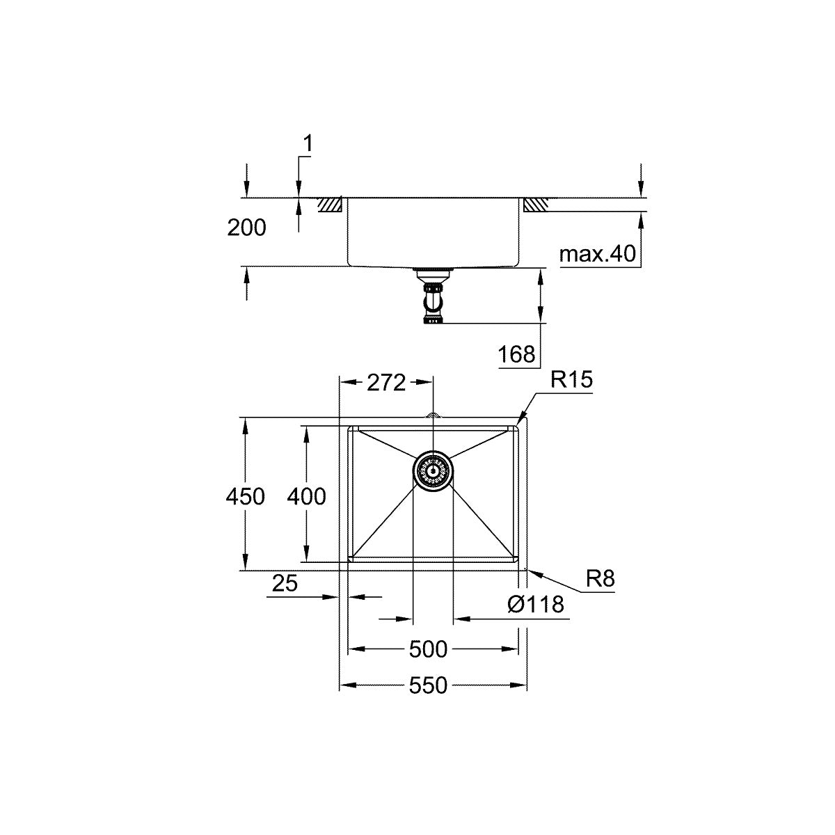 31574SD1 Grohe K700U 55x45 cm pomivalno korito iz nerjavnega jekla