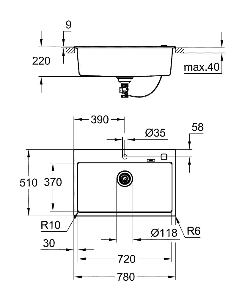 31652AP0 Grohe K700 78x51 cm pomivalno korito iz umetnega kamna