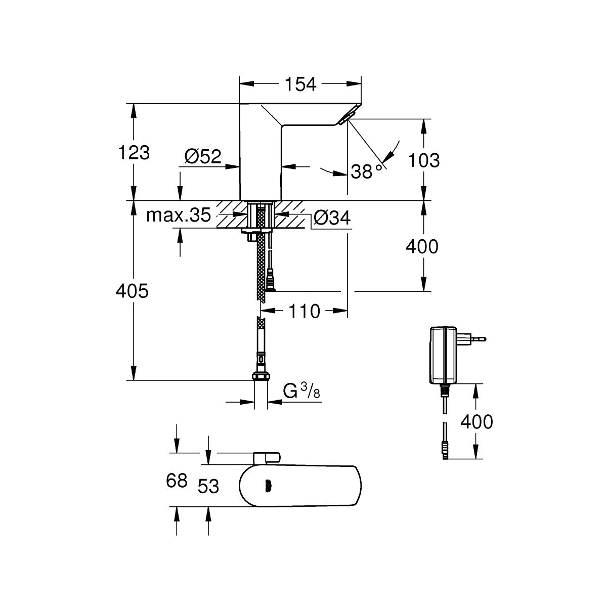 36453000 Grohe BAU Cosmopolitan E infrardeča armatura na senzor za umivalnik
