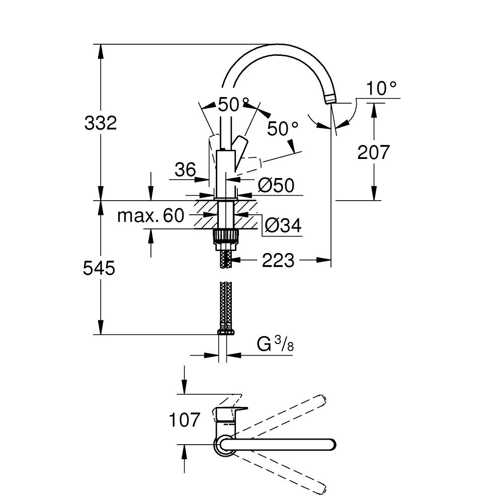 31562SD1 Grohe Set 86 x 50 cm pomivalno korito K200 s kuhinjsko pipo BauEdge