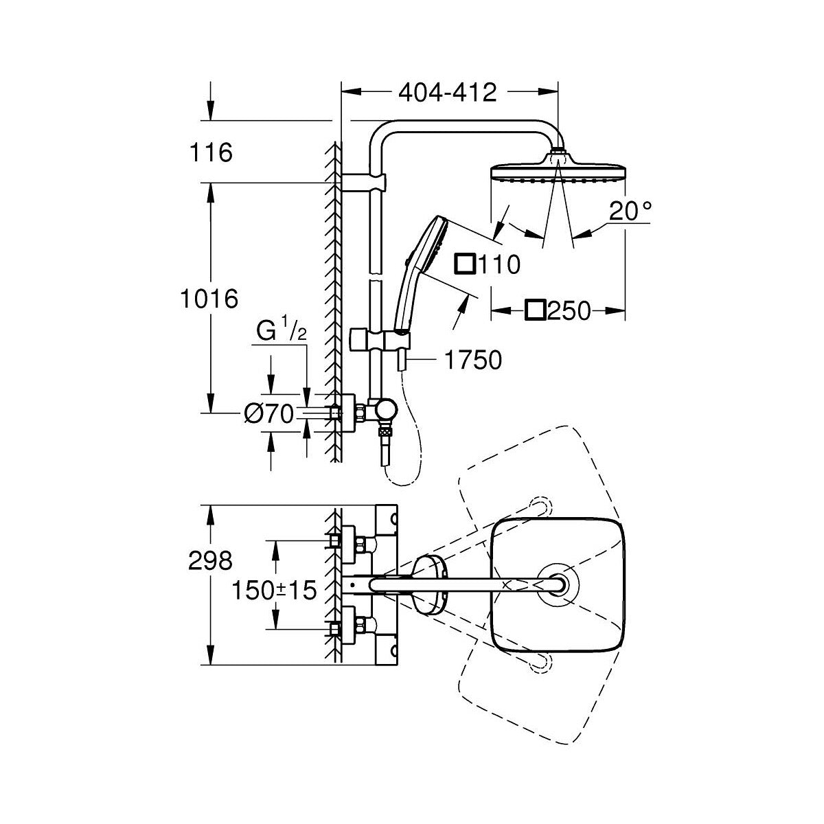 26689001 Grohe Tempesta Cube 250 termostatska armatura s tuš setom