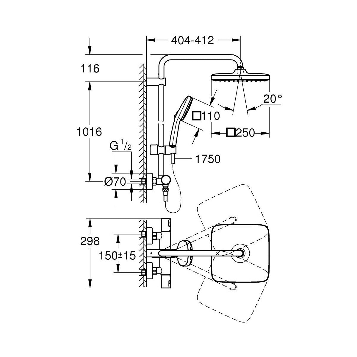 266962431 Grohe Vitalio Comfort 250 termostatska armatura s tuš setom