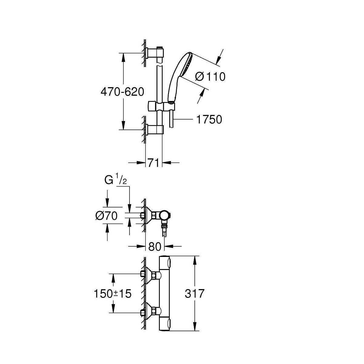 34800001 Grohe Precision Flow stenska termostatska armatura s tuš setom