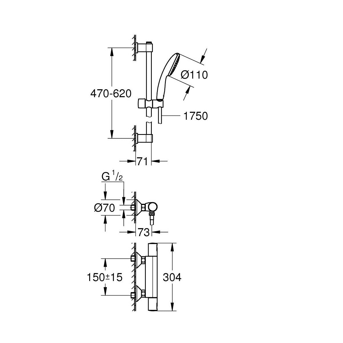 345972431 Grohe Precision Start stenska termostatska armatura za tuš s tuš setom