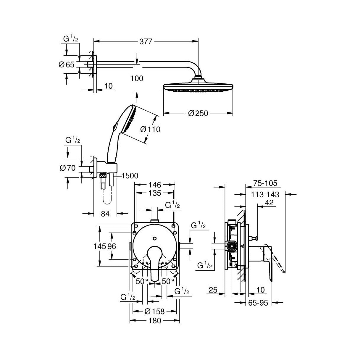 25292000 Grohe Start podometni komplet za tuš