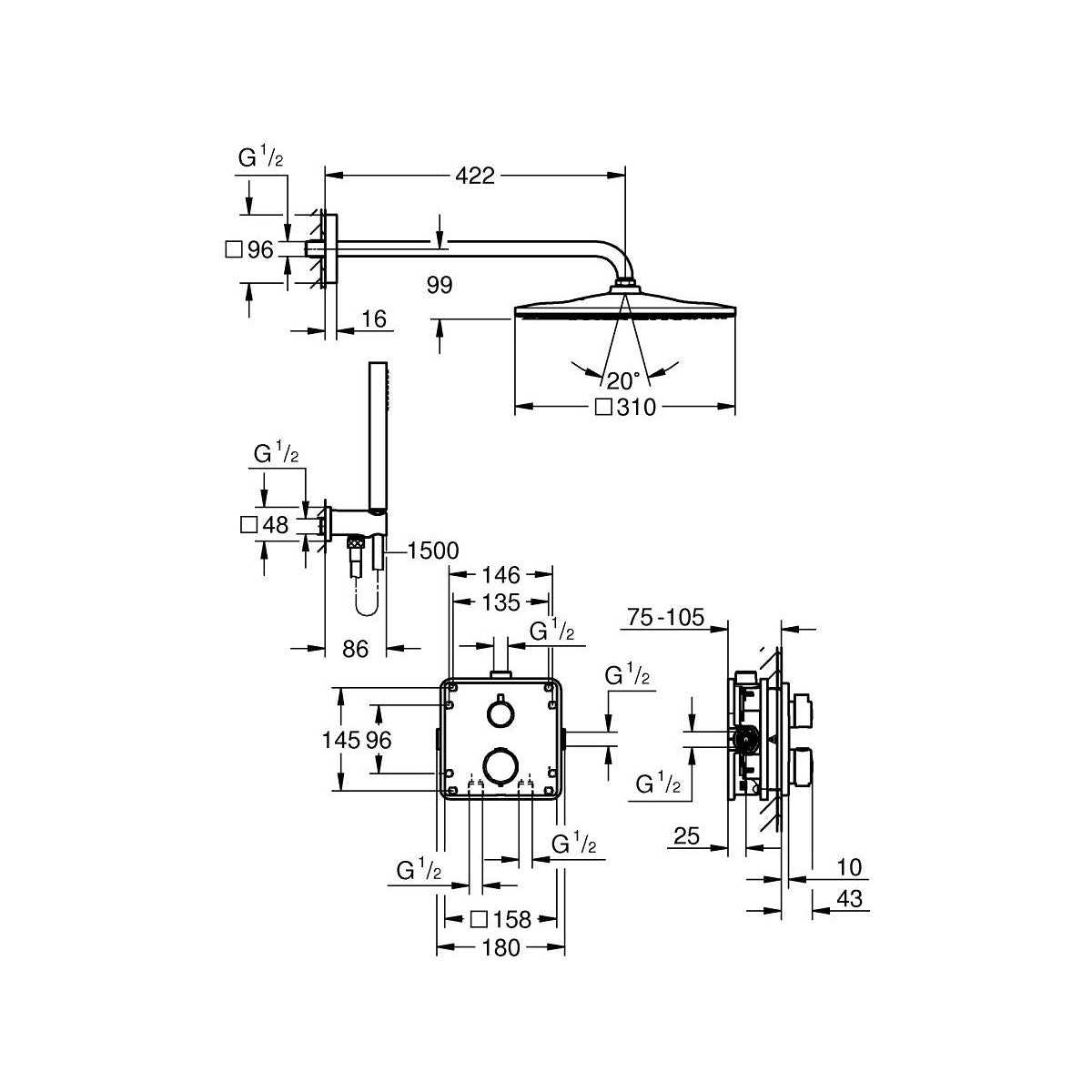 34881000 Grohe Precision Vitalio Mono 310 termostatski podometni komplet za tuš