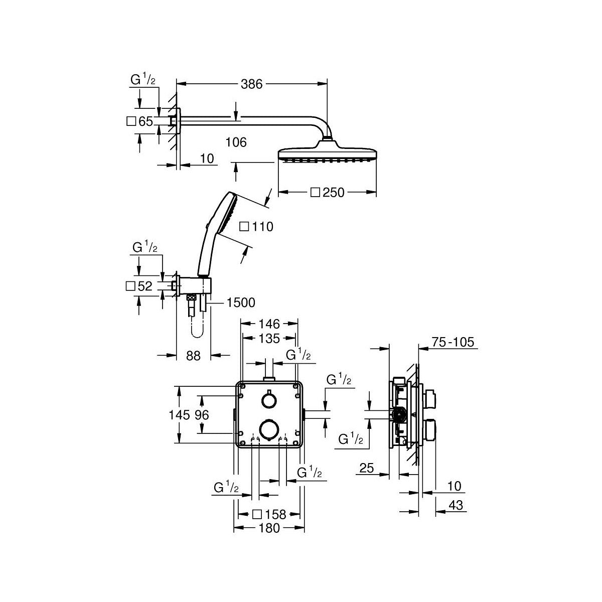 348822430 Grohe Precision Vitalio Comfort 250 termostatski podometni komplet za tuš