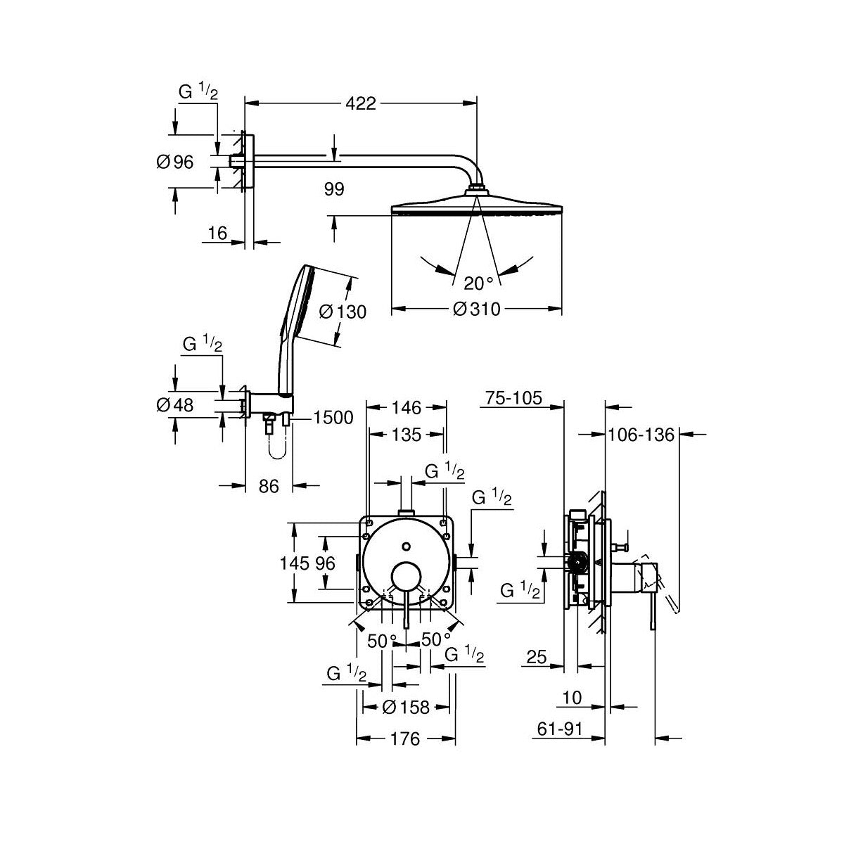 25287000 Grohe Essence Mono 310 podometni komplet za tuš