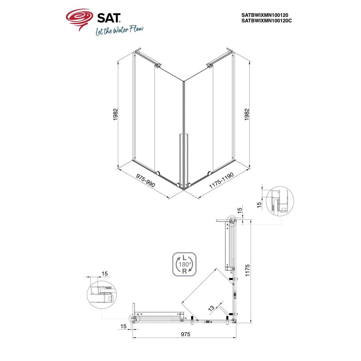 SATBWIXMN100120C SAT Walk-In Xmotion 120 x 100 pravokotna tuš kabina črna