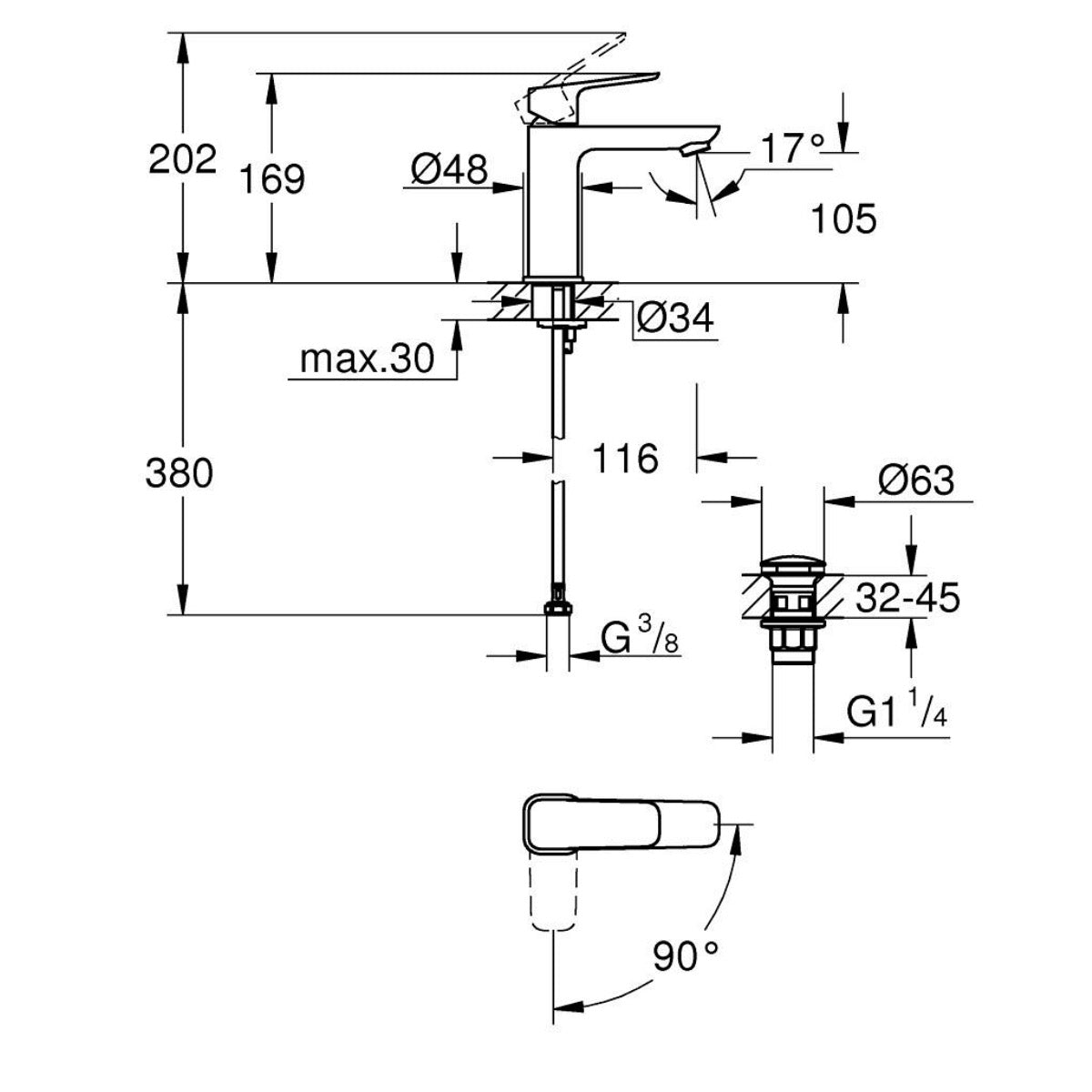 1017570000 Grohe Cubeo CoolStart Click-Clack armatura za umivalnik