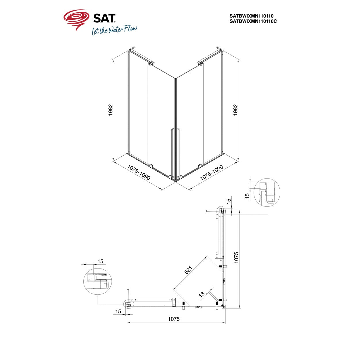 SATBWIXMN110110C SAT Walk-In Xmotion 110 x 110 kvadratna tuš kabina črna