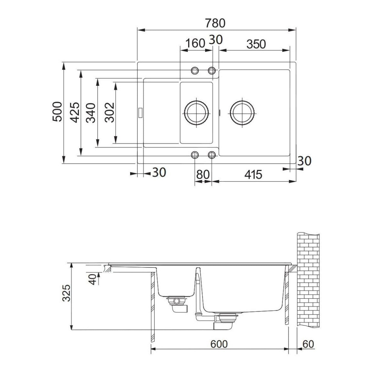 114.0285.340 Franke Maris MRG 651-78 dvojno pomivalno korito iz umetnega kamna