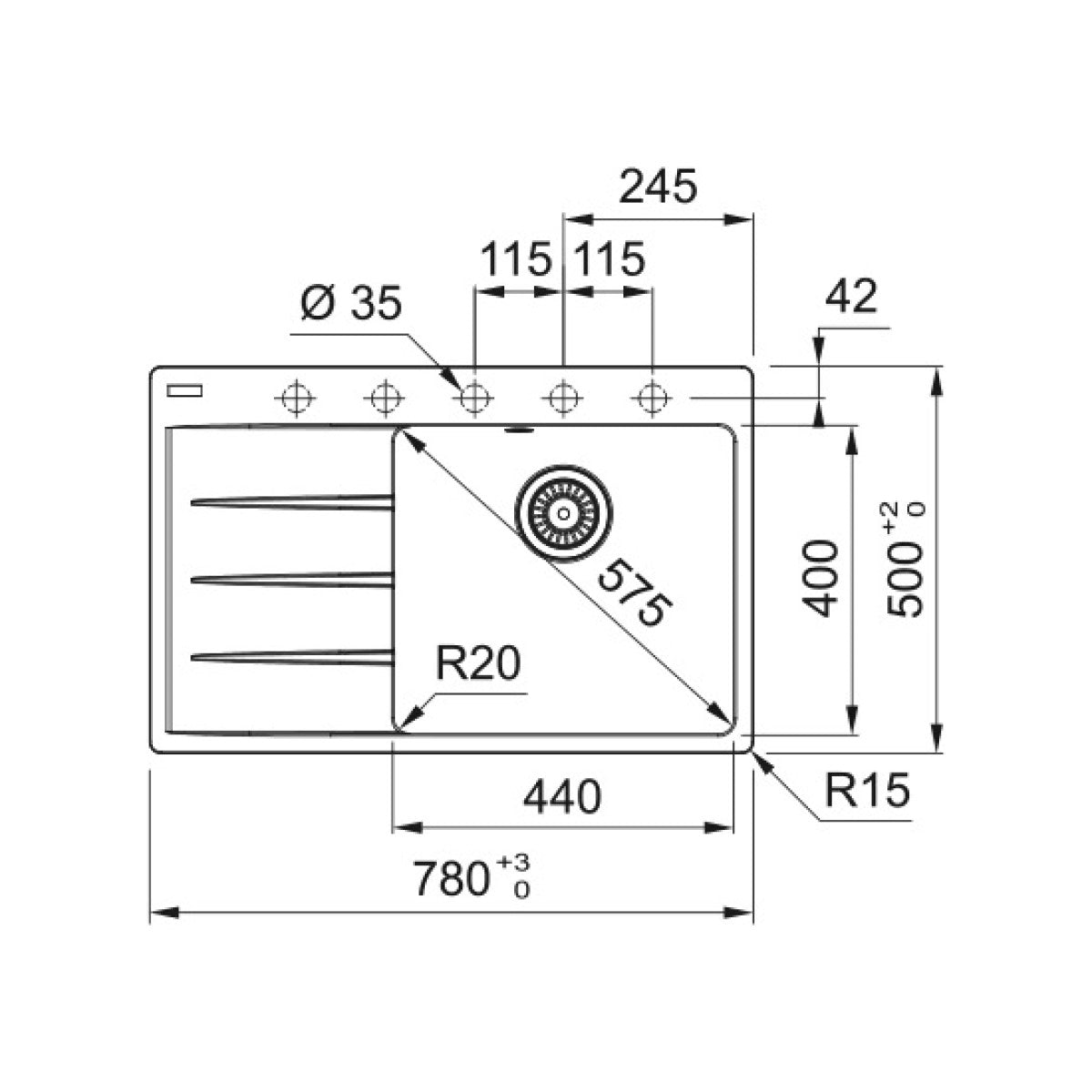 114.0637.505 Franke Centro CNG 611-78 TL/7 pomivalno korito iz umetnega kamna