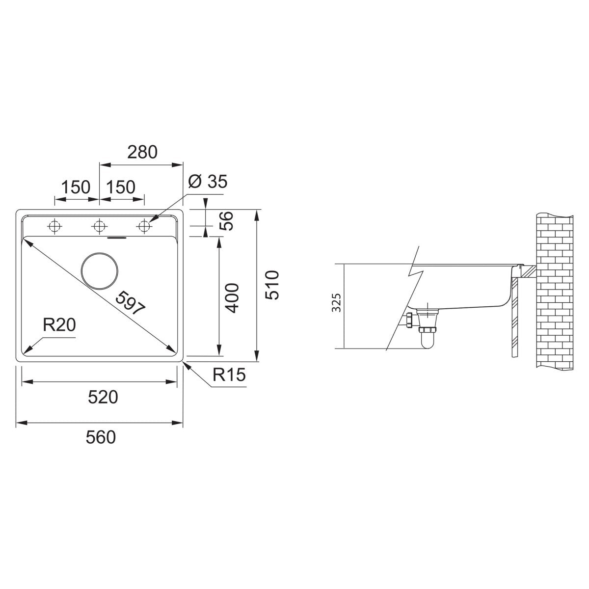 114.0661.386 Franke Maris MRG 610-52 RTL pomivalno korito iz umetnega kamna