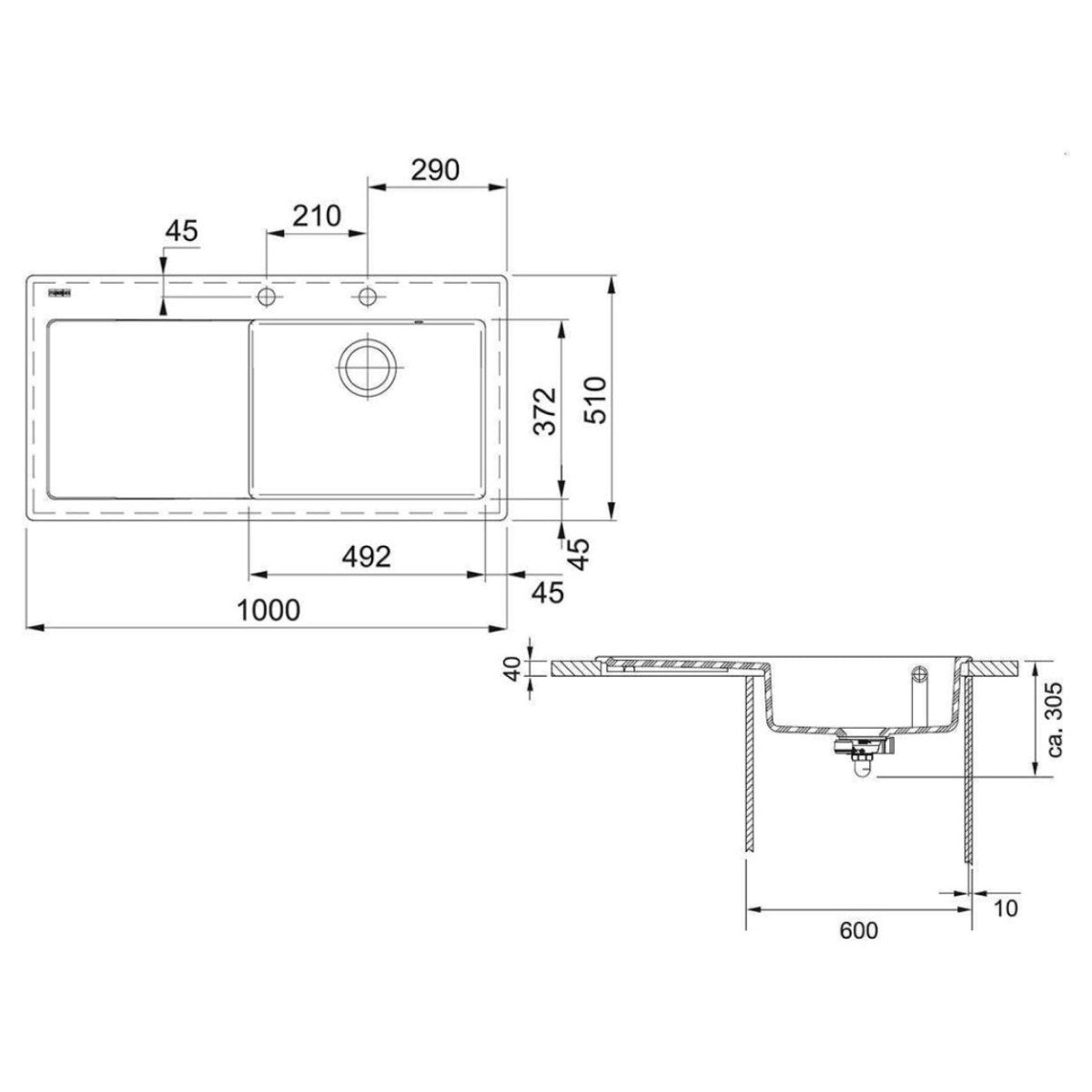 124.0335.707 Franke Mythos MTK 611-100/7 pomivalno korito iz keramike