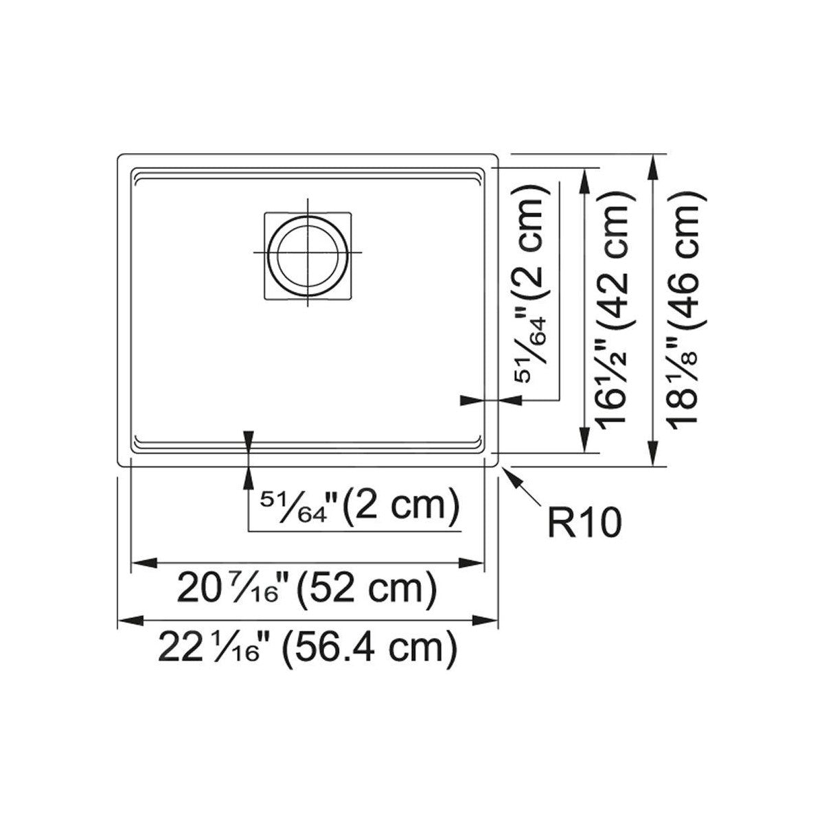 125.0641.421 Franke Kubus 2 KNG 110-52 56x46 cm pomivalno korito iz umetnega kamna