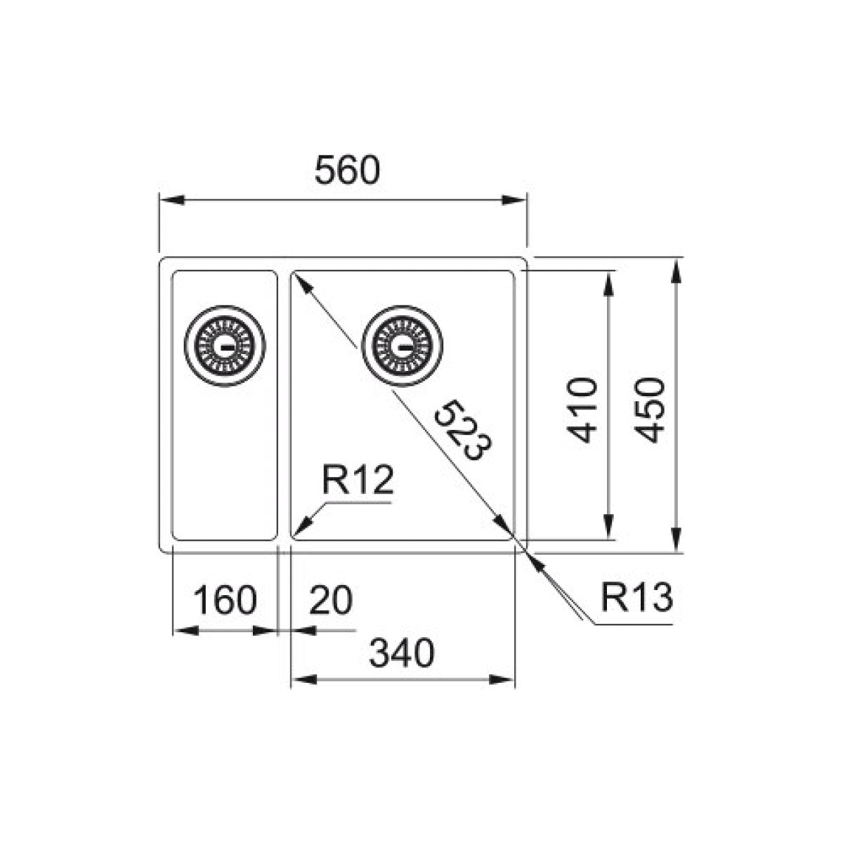 127.0369.916 Franke Box BXX 260/160-34-16/7 dvojno pomivalno korito iz nerjavnega jekla
