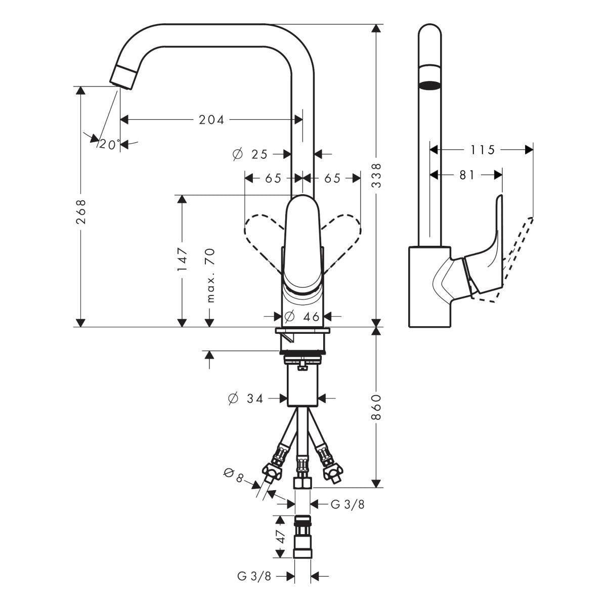 31822000 Hansgrohe Focus M41 vrtljiva kuhinjska armatura za nizkotlačni grelnik (3 cevi)