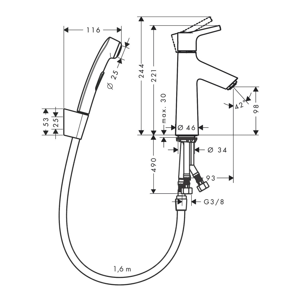 72290000 Hansgrohe Talis S 100 armatura za umivalnik s higijenskim tuš setom