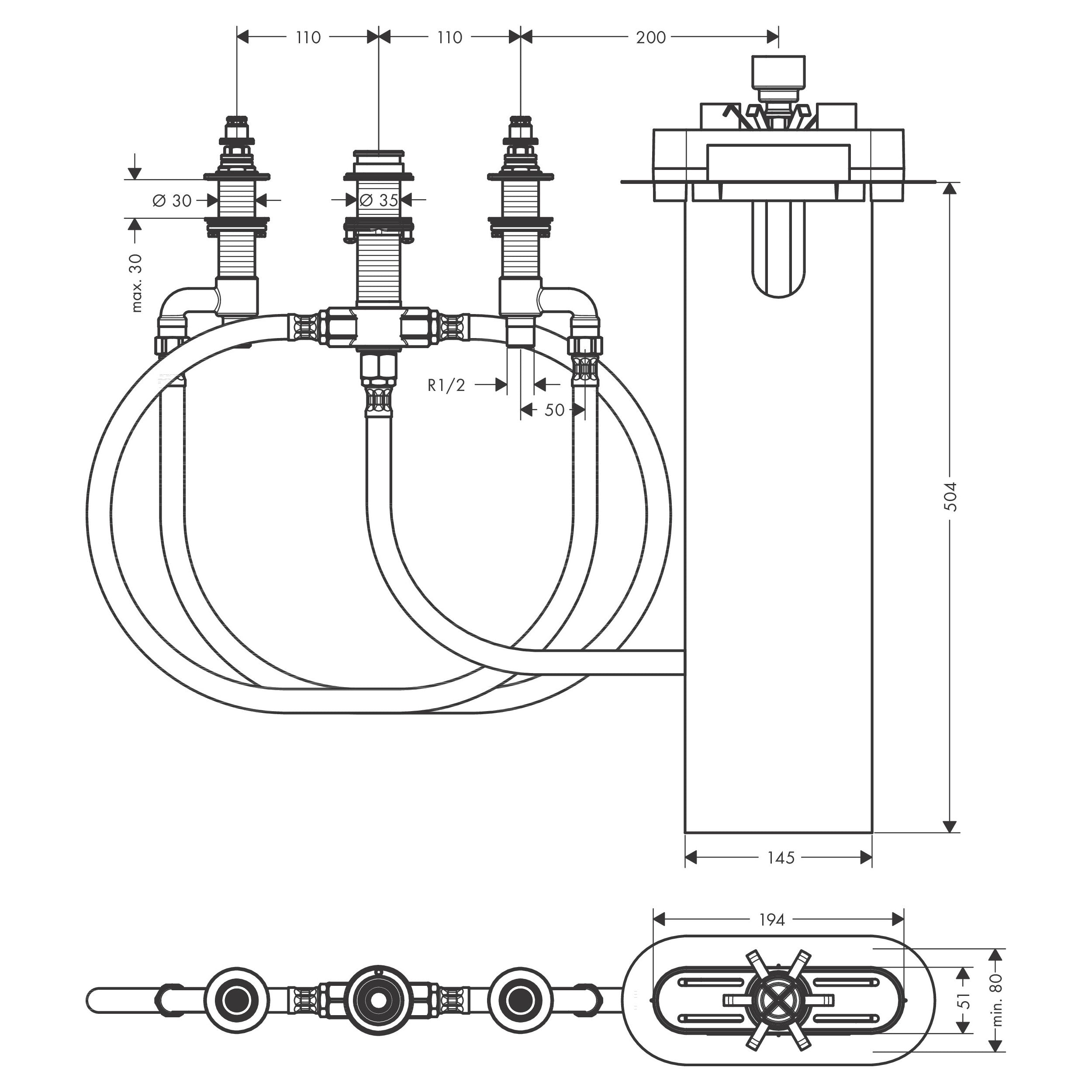 13440180 Hansgrohe podometna enota za dvoročno armaturo za kad (brez armature)