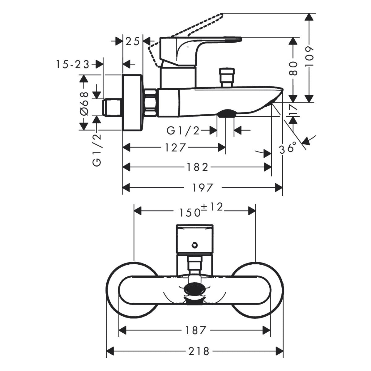 72450670 Hansgrohe Rebris E stenska armatura za kad črna