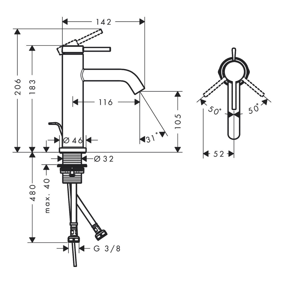 73310000 Hansgrohe Tecturis S EcoSmart+ 110 armatura za umivalnik