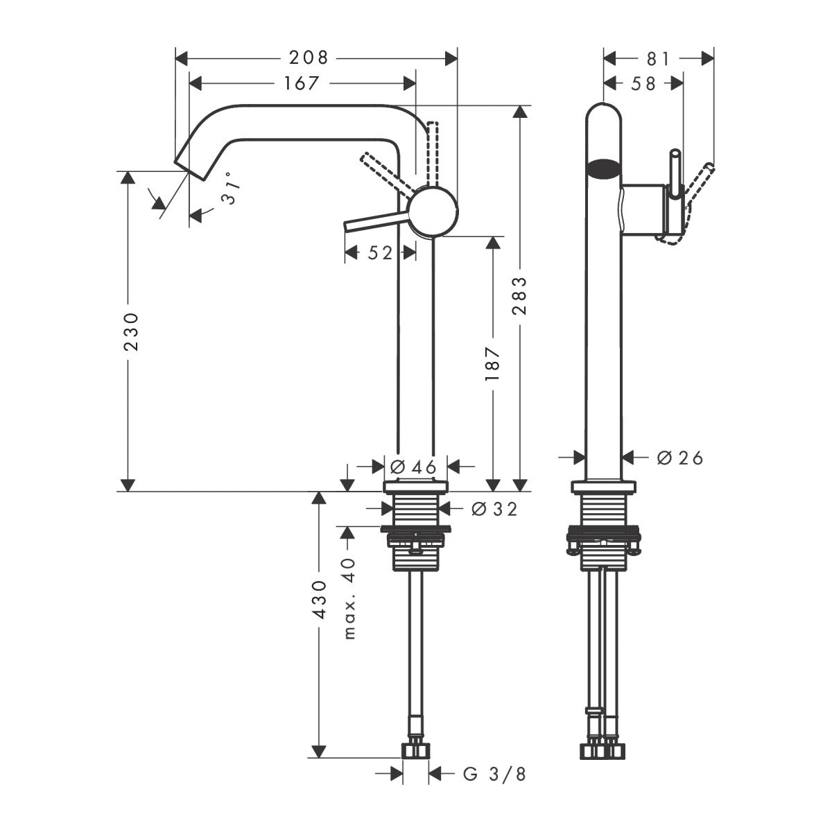 73372000 Hansgrohe Tecturis S CoolStart EcoSmart+ 240 visoka armatura za umivalnik