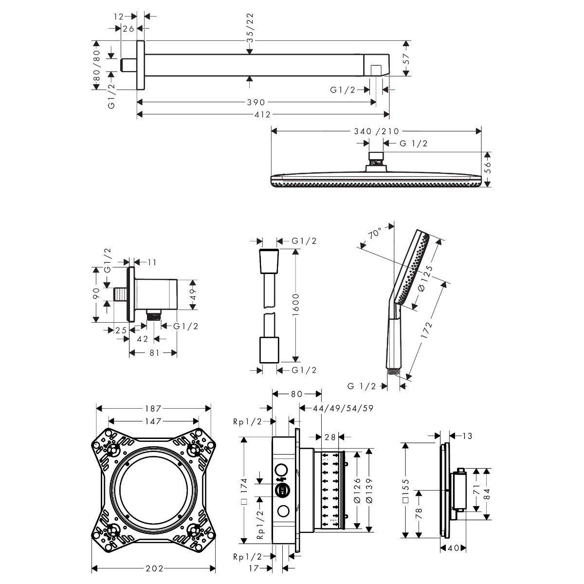 24620000 Hansgrohe Raindance Alive Q Design ShowerSet 210/340 termostatski podometni komplet za tuš