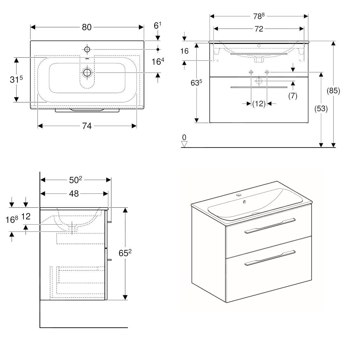 501.242.00.1 Geberit Selnova Square 80 x 50 cm umivalnik z omarico