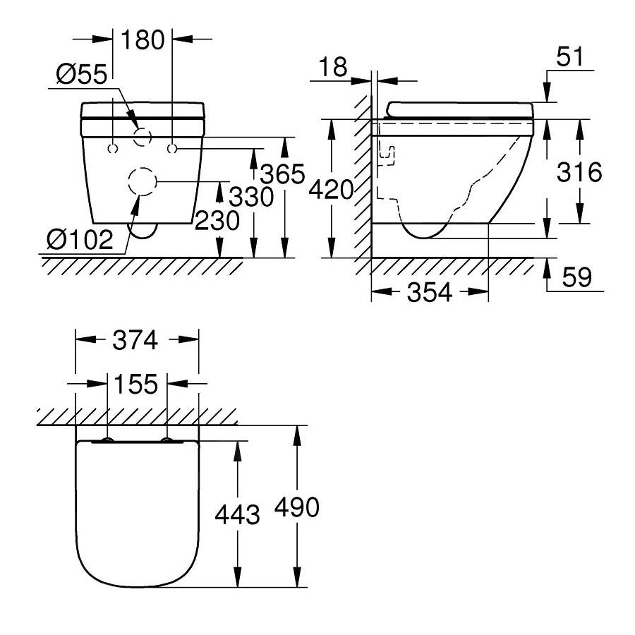39693000 Grohe Euro Ceramic viseča brezrobna WC školjka z WC desko s počasnim zapiranjem