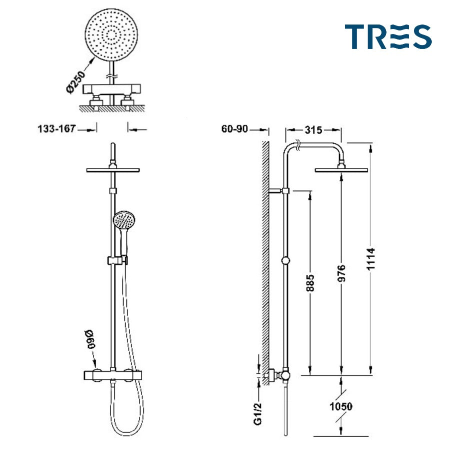 21639301 TRES Base Plus termostatska armatura s tuš setom