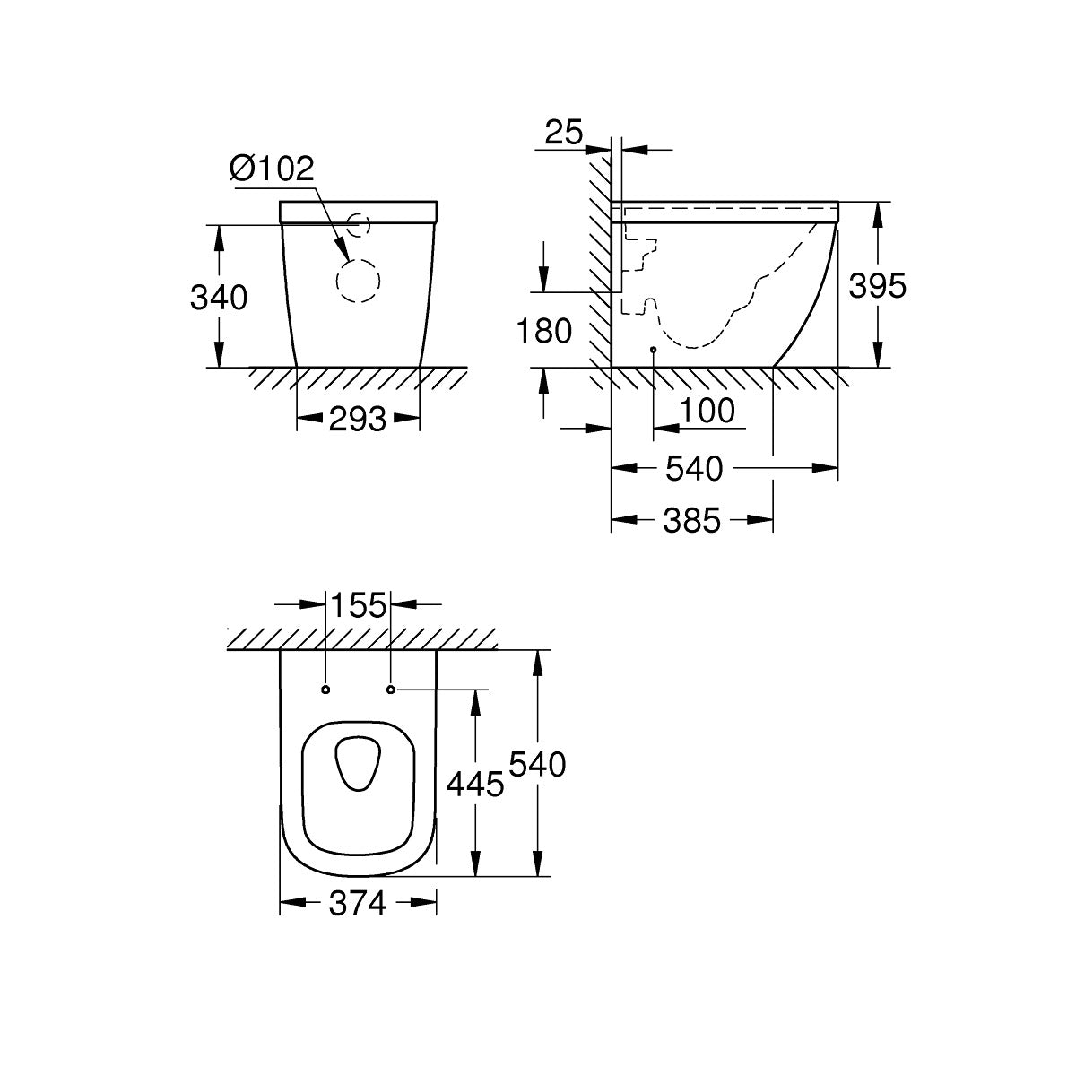 39339000 Grohe Euro Ceramic Triple Vortex talna brezrobna WC školjka