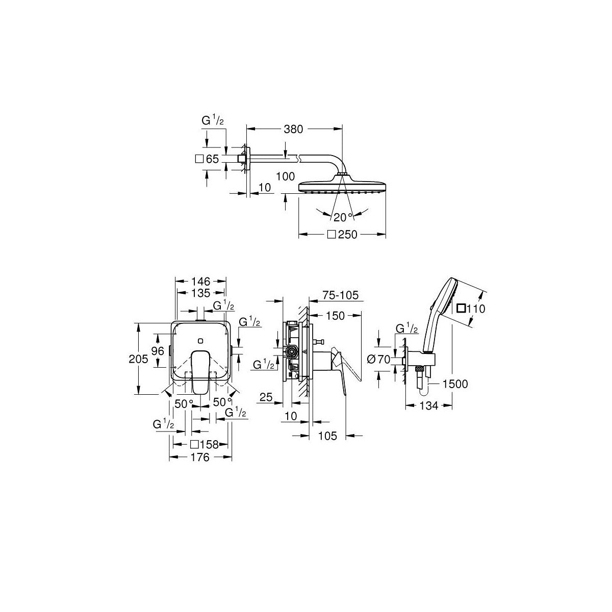 1053360000 Grohe Cubeo podometni komplet za tuš