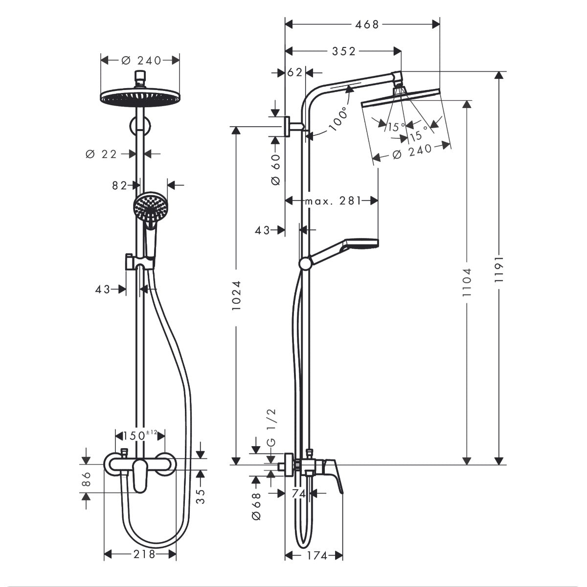 27269000 Hansgrohe Crometta S 240 1jet armatura za tuš s tuš setom
