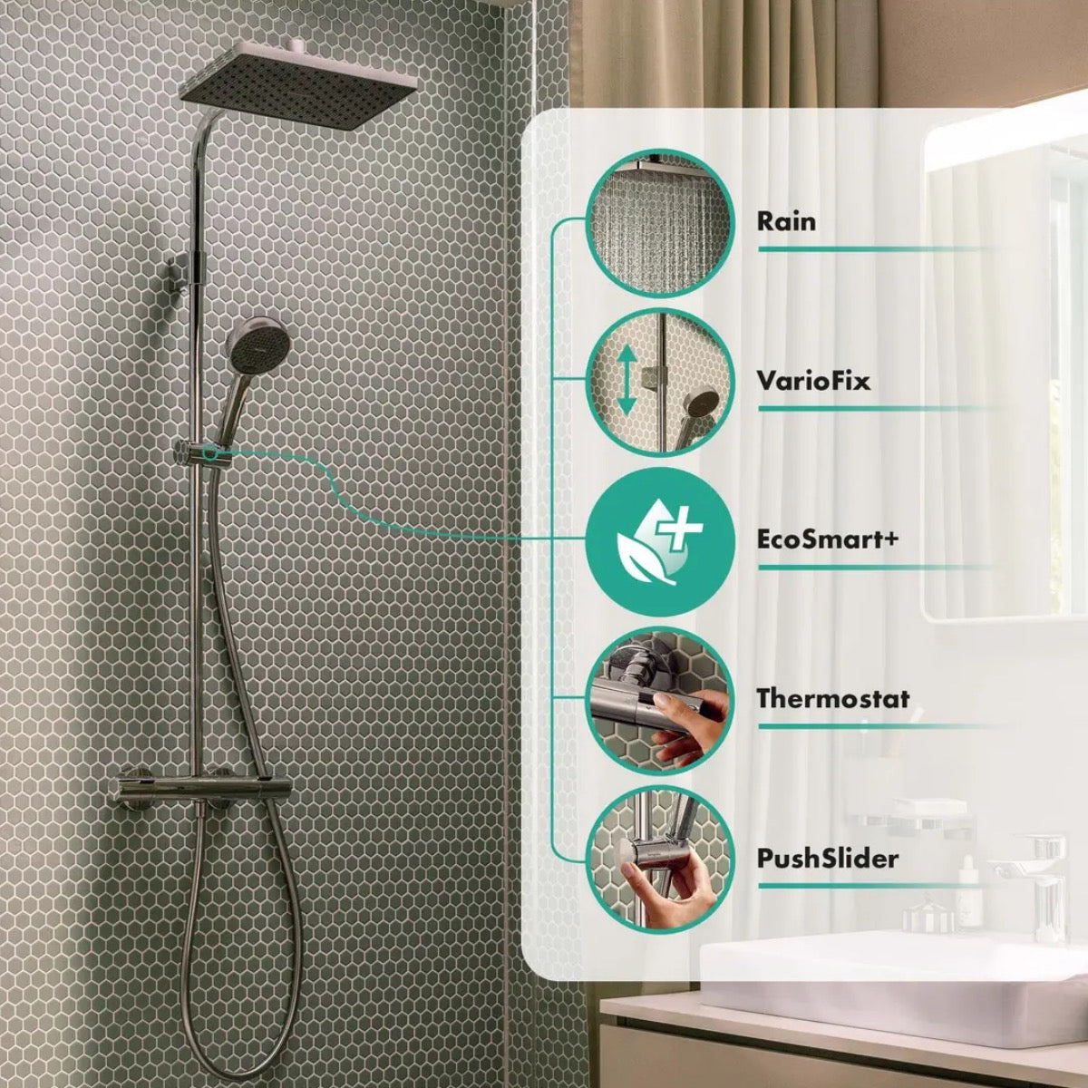 28749000 Hansgrohe Activera Q 290/180 EcoSmart+ 1jet stenska termostatska armatura s tuš setom