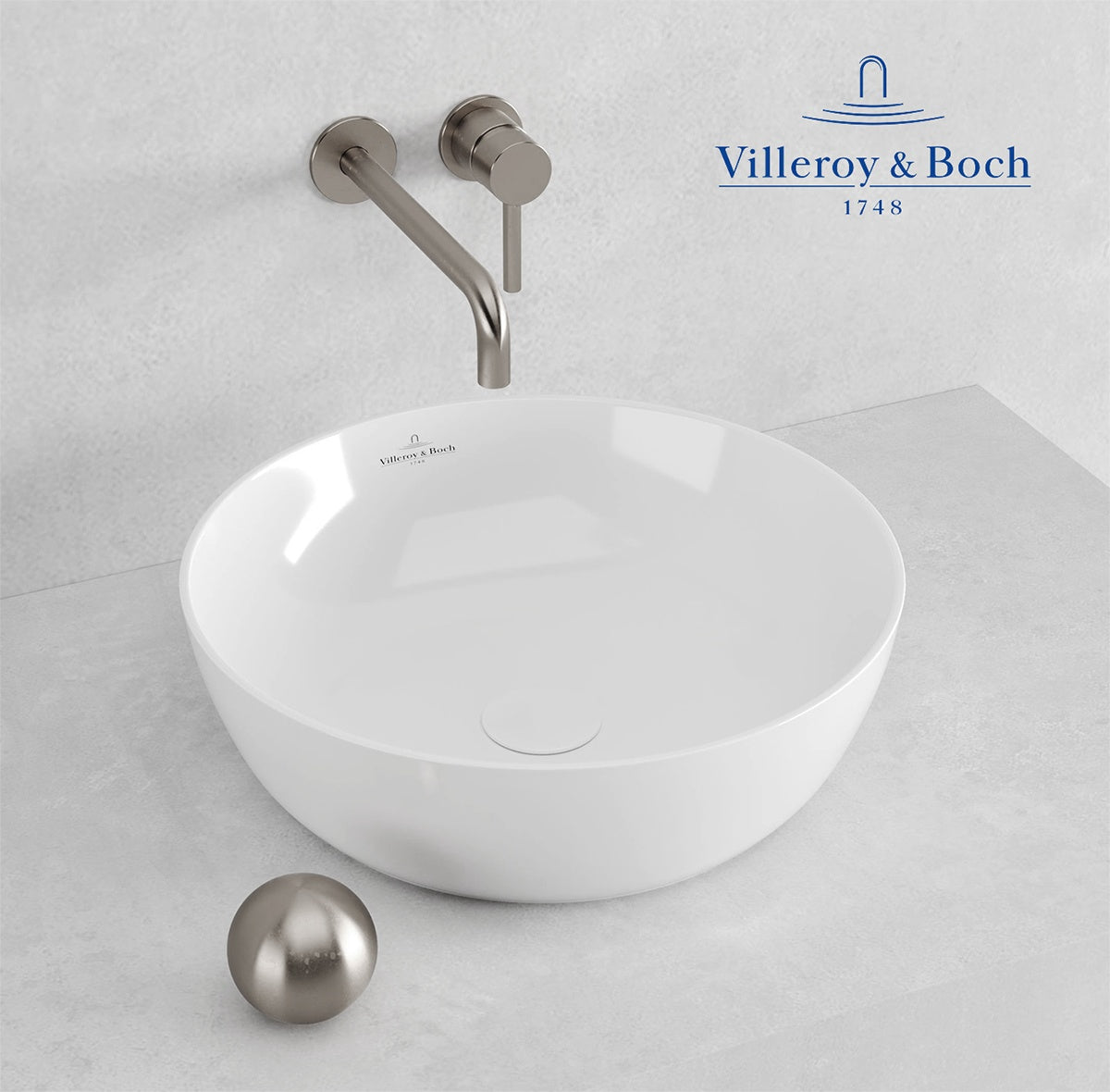 41794301 Villeroy & Boch 43 x 43 cm okrogli nadpultni keramični umivalnik