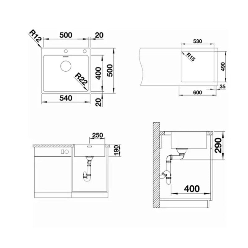525245 Blanco Andano 500-IF/A pomivalno korito iz nerjavnega jekla