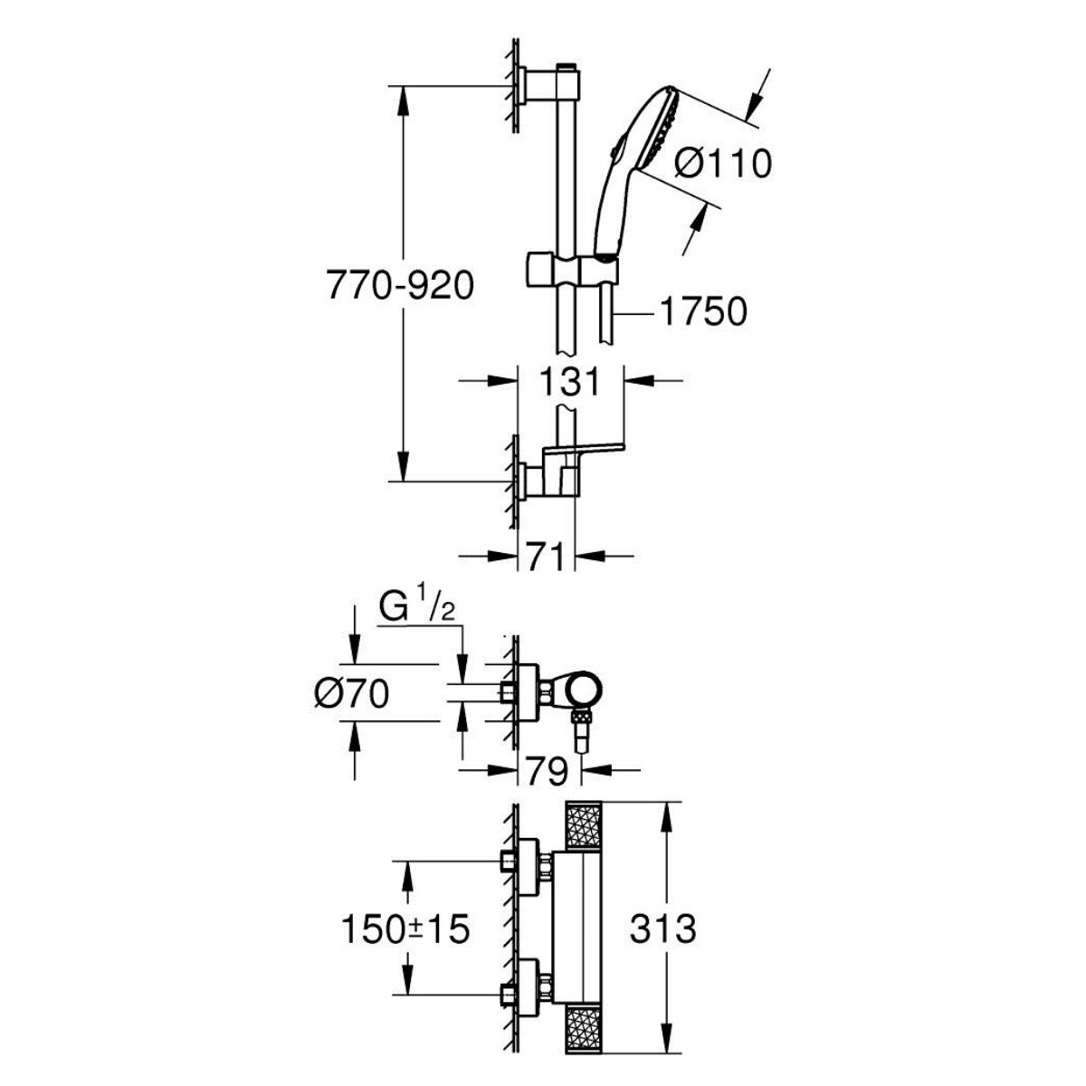 34853001 Grohe Precision Feel stenska termostatska armatura s tuš setom