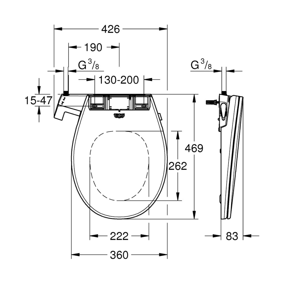 39648SH0 Grohe Bau Ceramic WC deska - Soft Close, z bide funkcijo