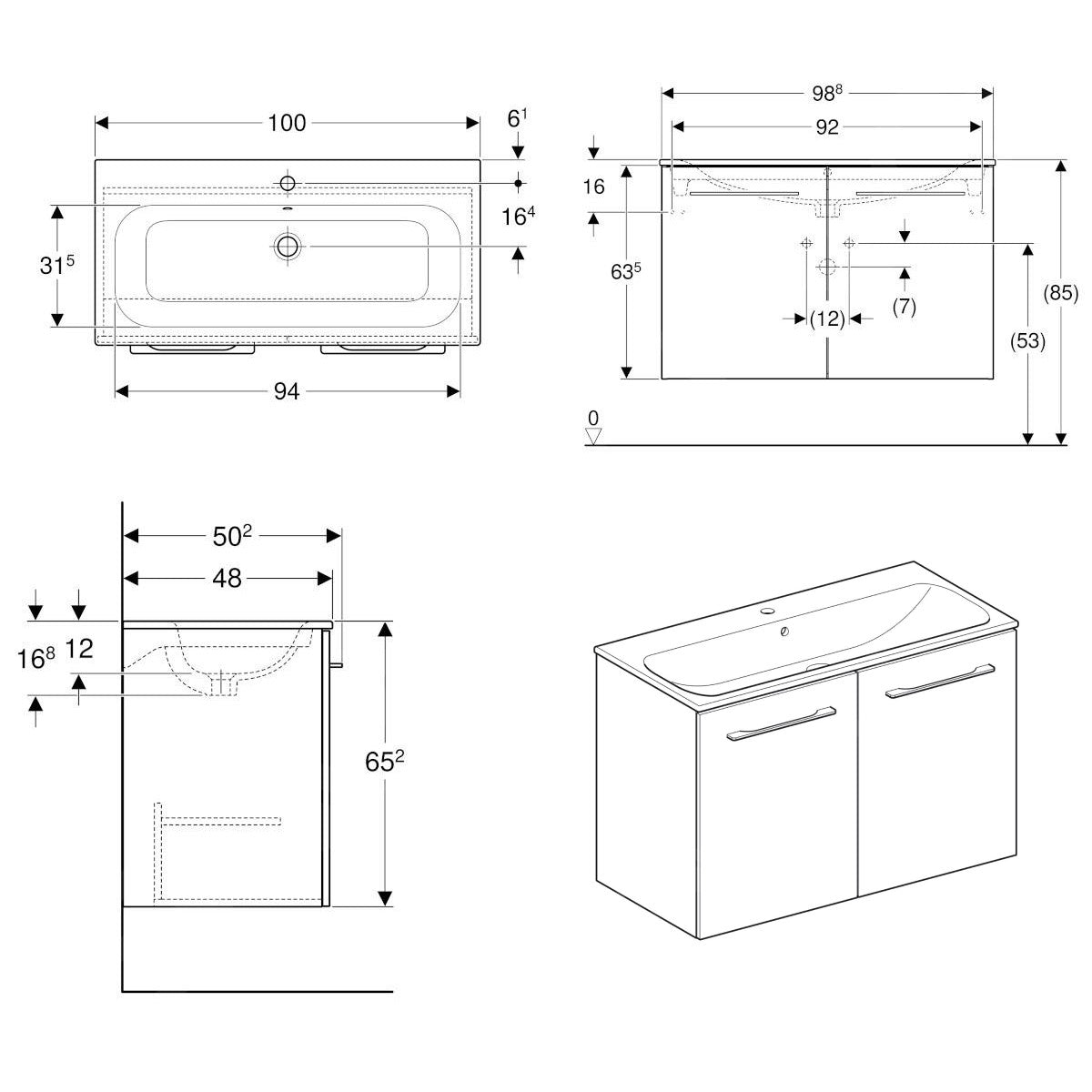 501.263.00.1 Geberit Selnova Square 100 x 50 cm umivalnik z omarico