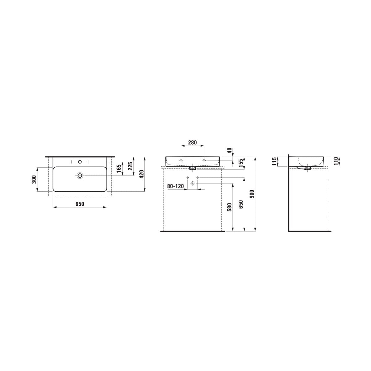 H8162844001041 Laufen VAL 65 x 42 cm nadpultni umivalnik z odprtino za armaturo