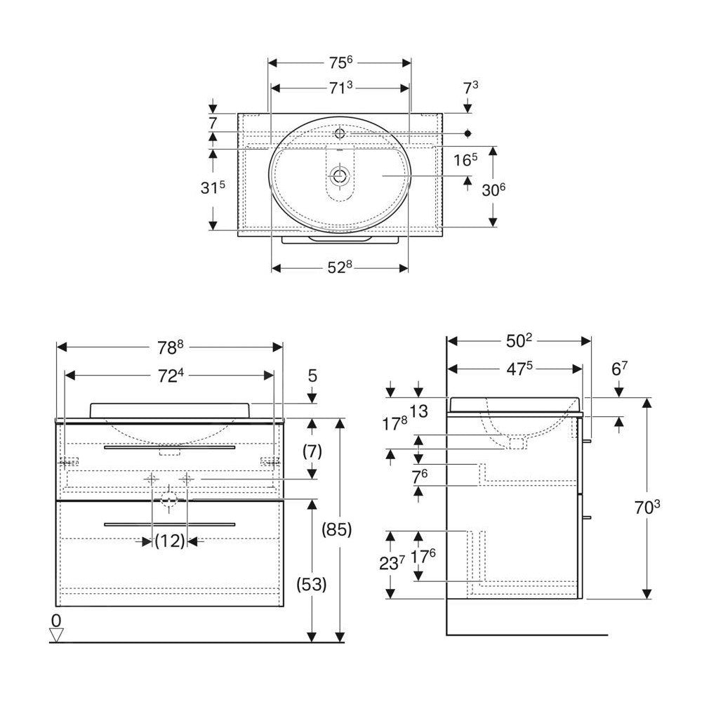 502.874.00.1 Geberit Selnova Square 79 x 50 cm umivalnik z omarico