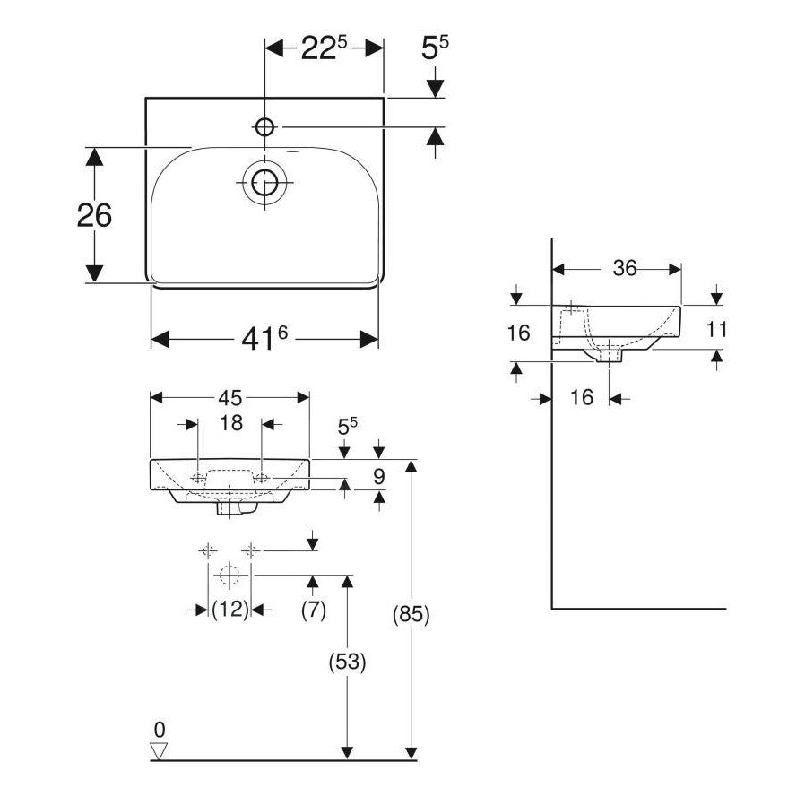 500.222.01.1 Geberit Smyle Square 45 x 36 cm keramični umivalnik z odprtino za armaturo